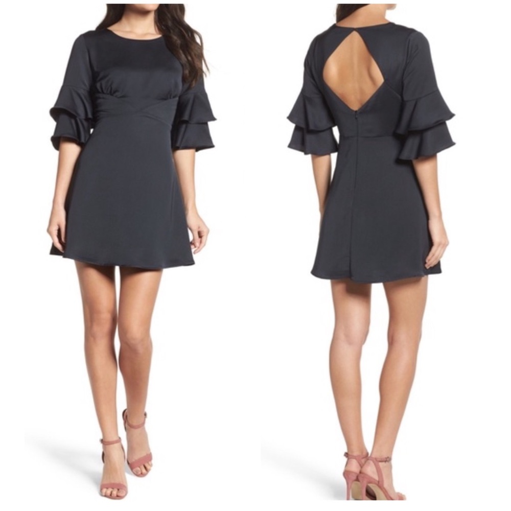 19 Cooper Ruffle Sleeve Satin Dress